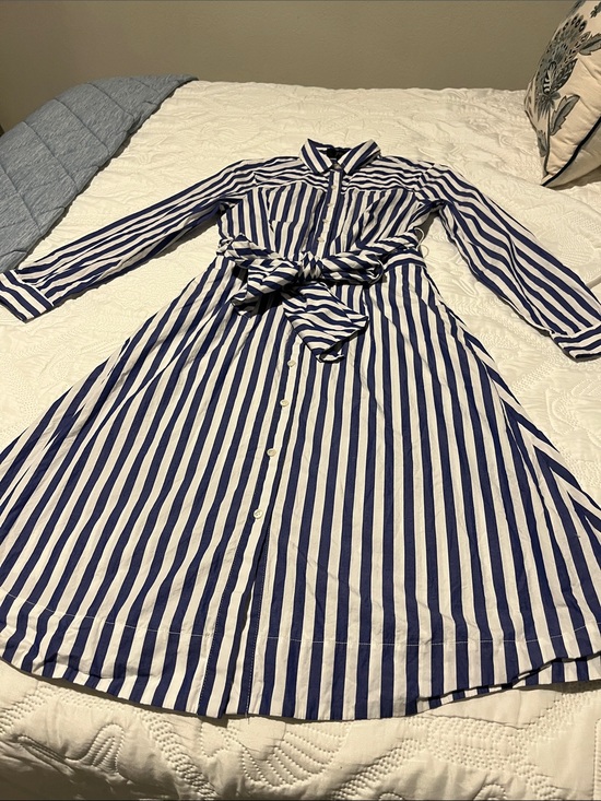 J. Crew Dresses & Skirts - J. Crew Purple and White Striped Long-Sleeve Shirt Dress